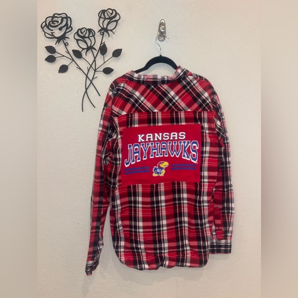 Custom Upcycled University of Kansas Jayhawk Button Up Size XL Unisex - Picture 3 of 9